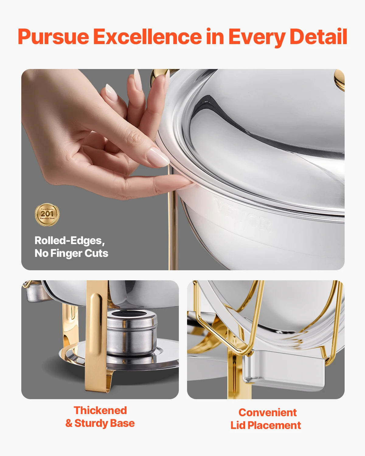 SucceBuy 4 Pack Chafing Dish Buffet Set Stainless Steel Chafer w/4 Full Size Pan Round Catering Warmer Server for Party Banquets