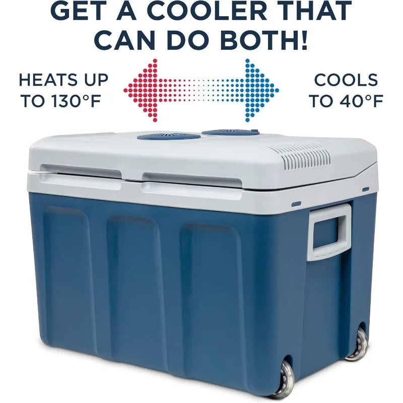 Ivation Electric Cooler & Warmer with Wheels,48 Quart (45 L) Portable Thermoelectric Fridge,110V AC Power Cord & 12V Car Adapter