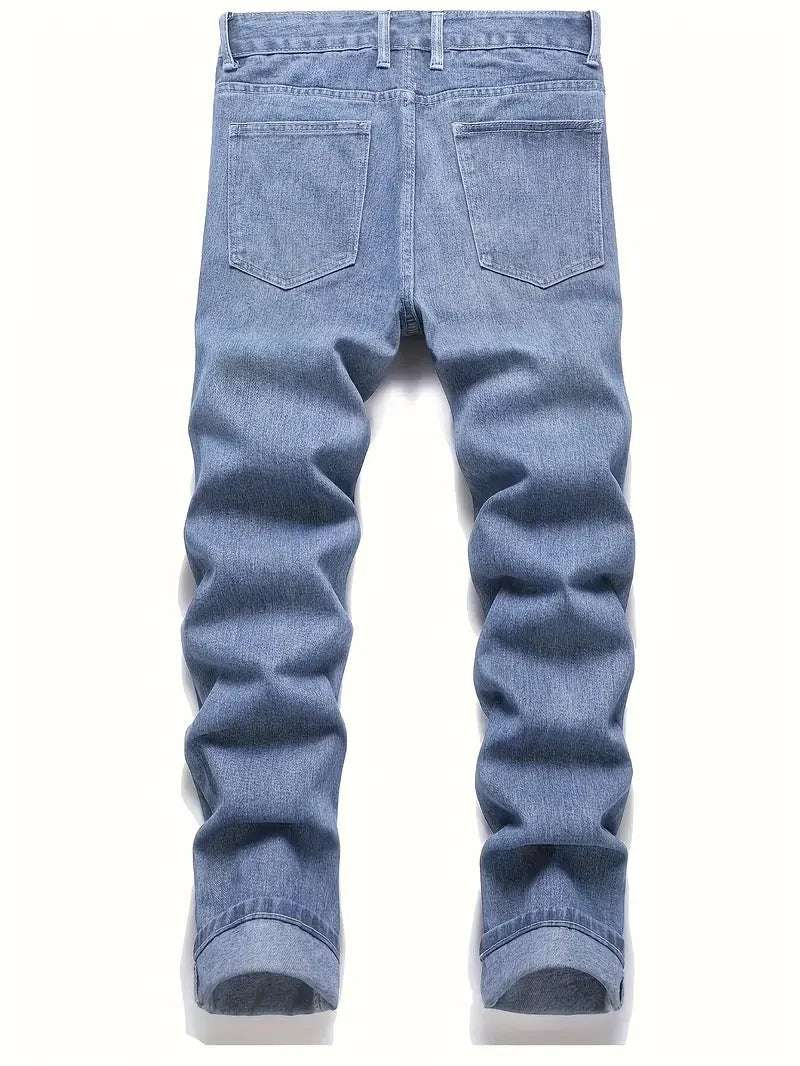 Men's Classic Straight-Leg Jeans - Casual Street Style, Non-Stretch Denim, Solid Color, All-Season Wear, Cotton Blend