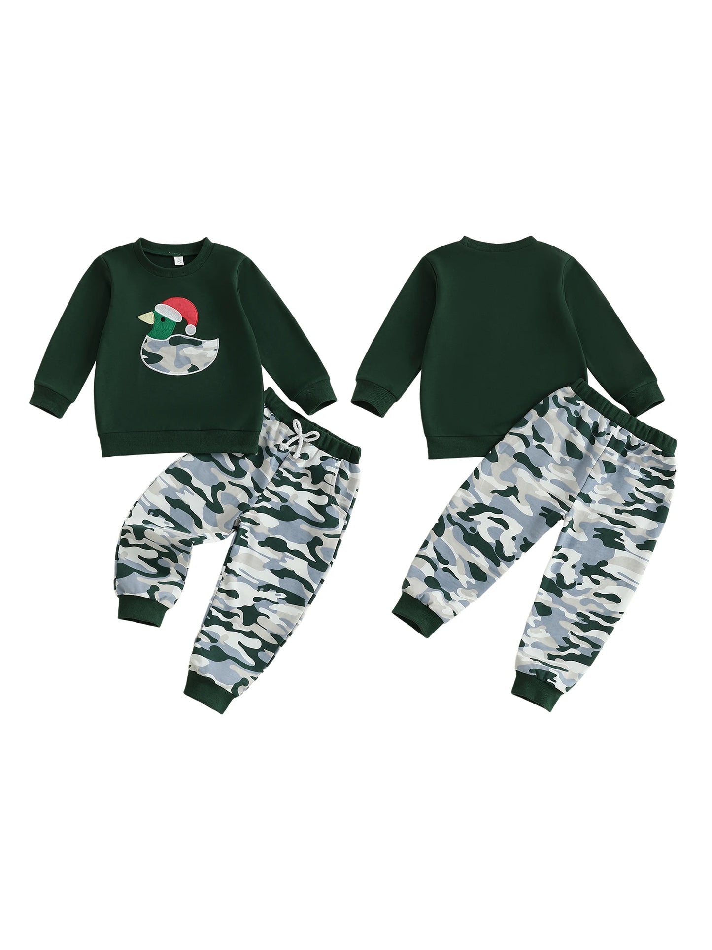 Infant Boys 2-Piece Outfit Set with Festive Duck Embroidery Sweater and Camo Pants for Christmas Celebrations