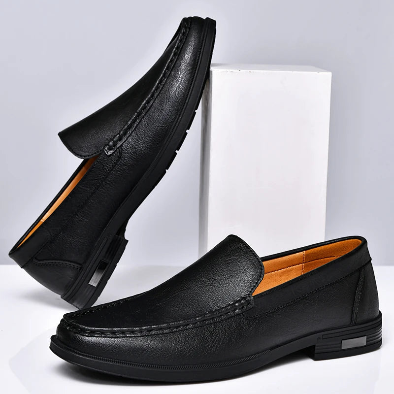 Mens Slip On Leather Loafers Casual Blue Black Formal Dress Shoes Office Driving Wedding Party