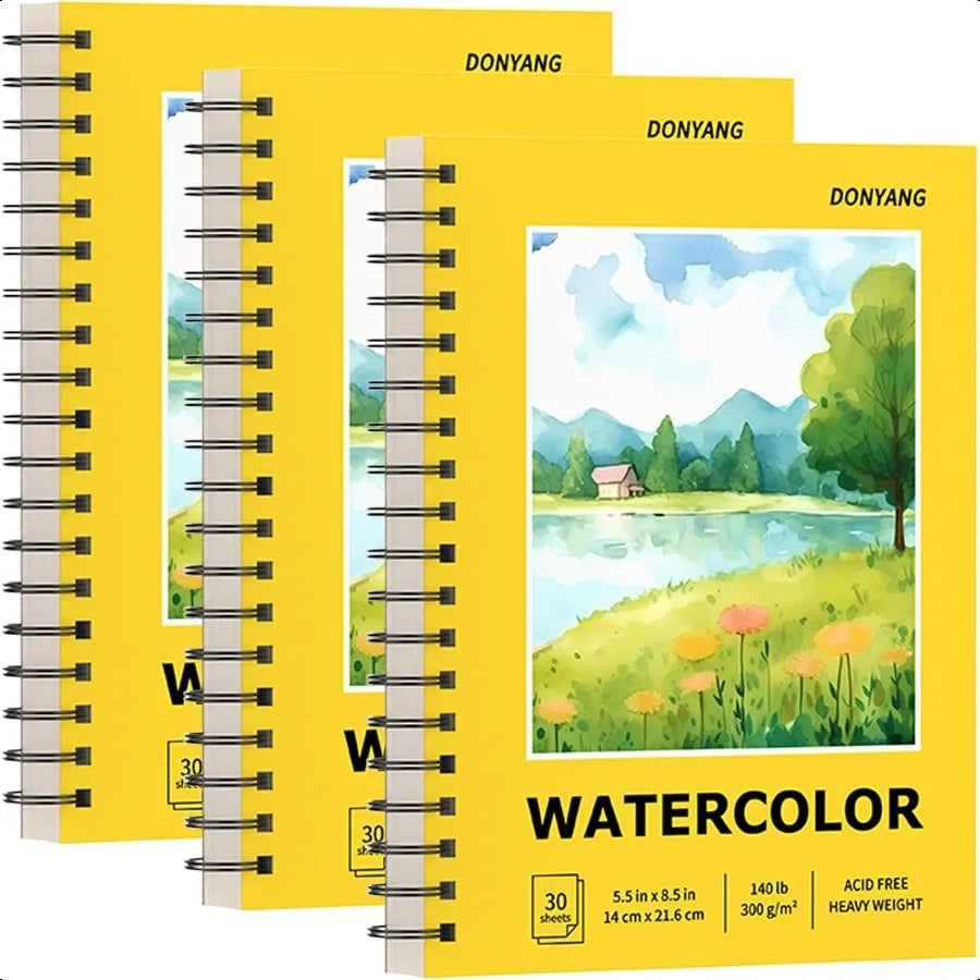 Watercolor Paper Pad 5.5 x 8.5 Spiral Bound Art Sketch Book Pack of 3 90 Sheets (140lb 300g) Artist Water Color Drawing Paper f