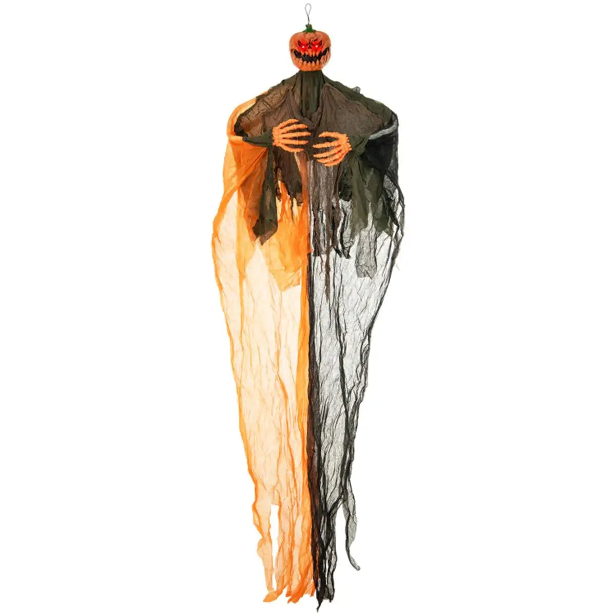 6FT Bendable Pumpkin Ghost Halloween Decoration with Hanging Arms and Red LED Lights for Spooky Party Decor