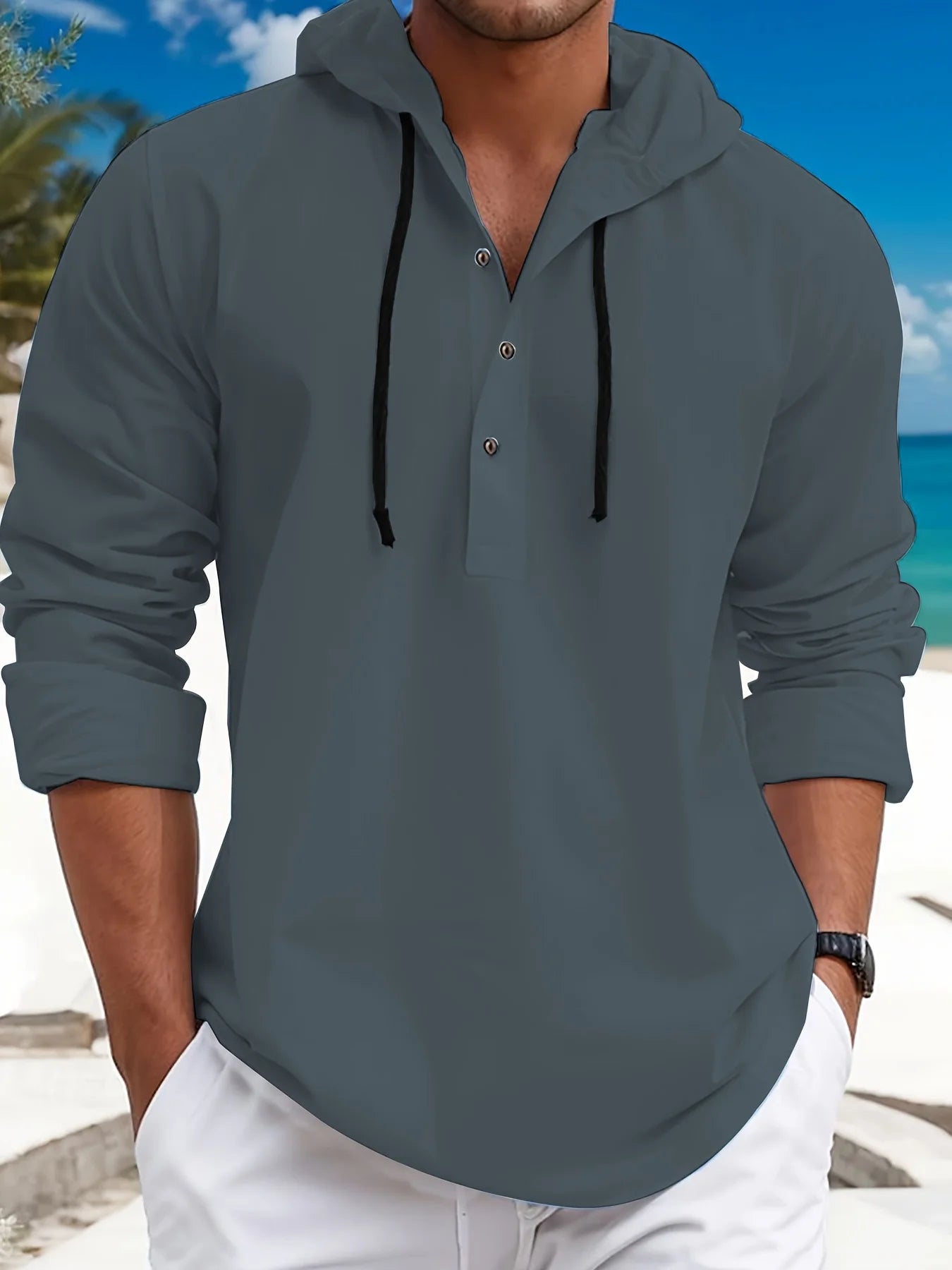 Men's twill shirt long sleeve hoodie spring, autumn loose casual daily clothing