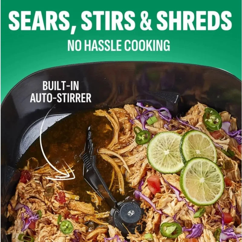 Power XL StirMax 7.5 Qt Multi-Cooker with Auto Stir/Shred Paddle and 9 Presets, Matte Black