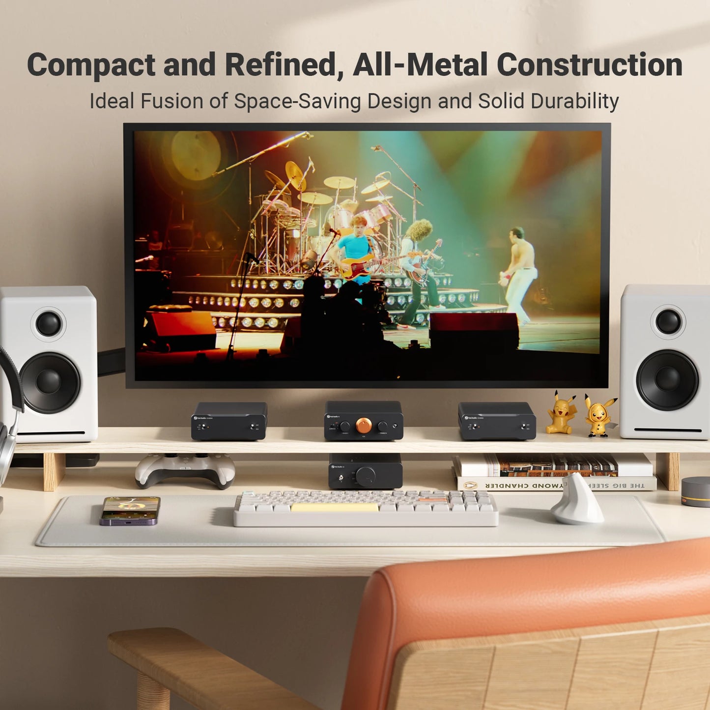 Fosi Audio P4 HiFi Preamplifier with 3 RCA Inputs EQ Bypass Swappable Op-Amps Treble and Bass Tone Control for Audiophile Systems