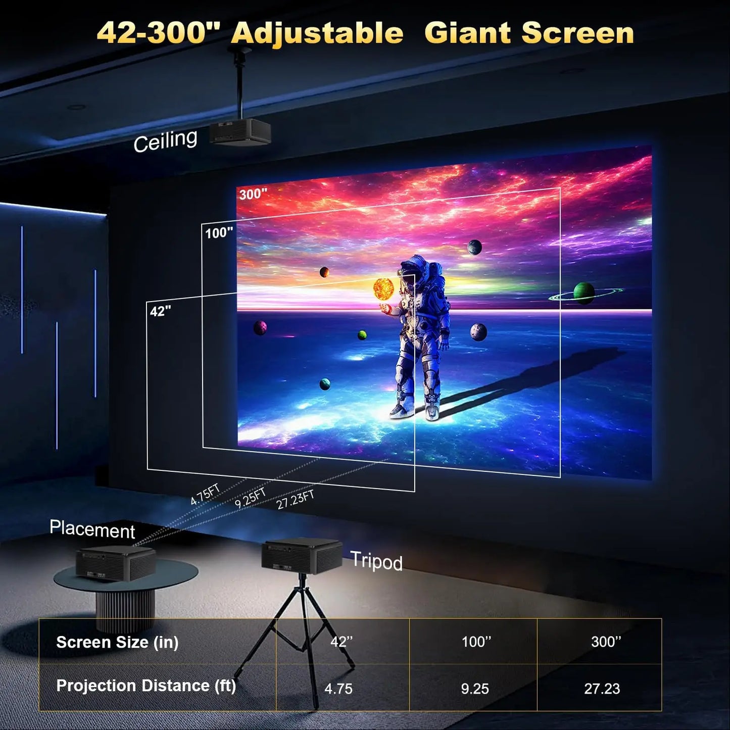 DESS 4K Smart Home Theater Projector Auto Focus Voice Control Full HD Android with Netflix and Google TV