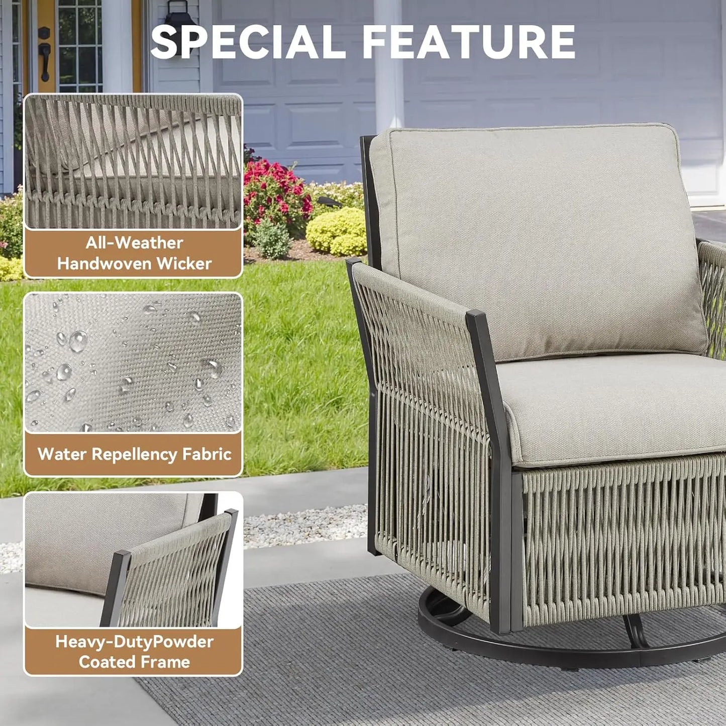 Outdoor Patio Furniture Set, 2025 New Outdoor Swivel Rocking Chairs Set Of 2, Patio Wicker Chairs Swivel Rocker For, Customized