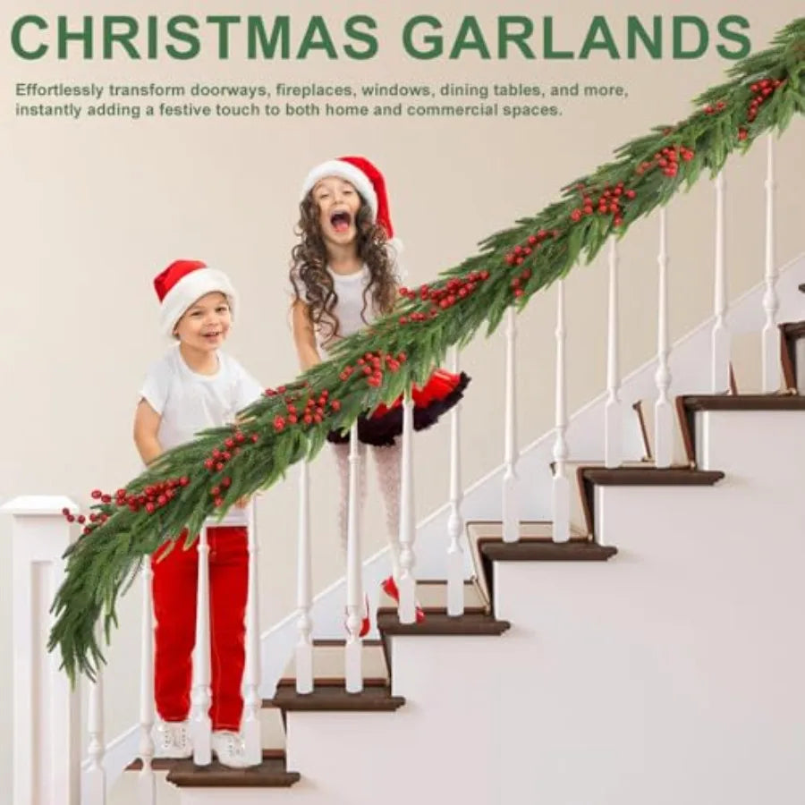 2 Pcs Norfolk Pine Garlands Real Touch Winter Pine Garland 6 FT Green Greenery Artificial Greenery Garland for Mantle Table Wal