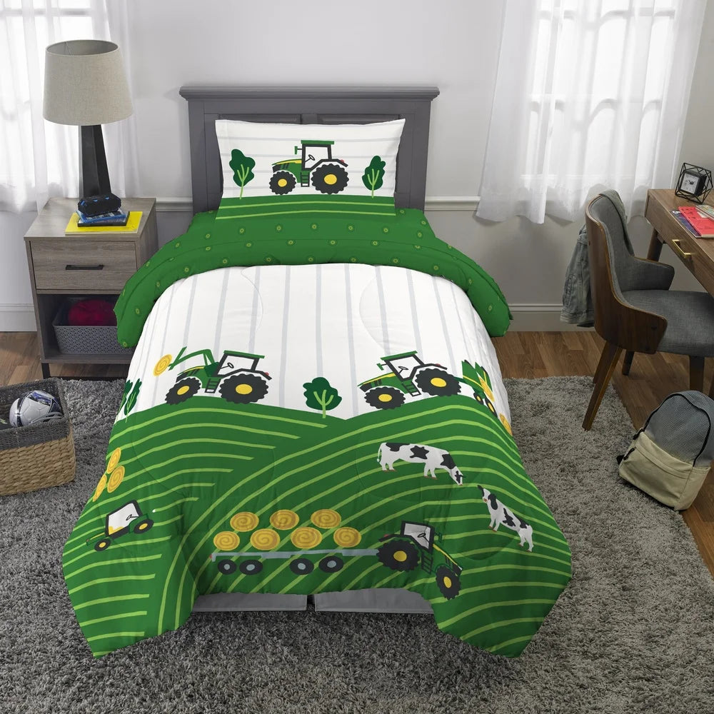 Kids Twin Bed Comforter Set Microfiber Bedding Sheets Reversible Fun Colorful Character Design Easy Care Soft Cozy 4 Piece