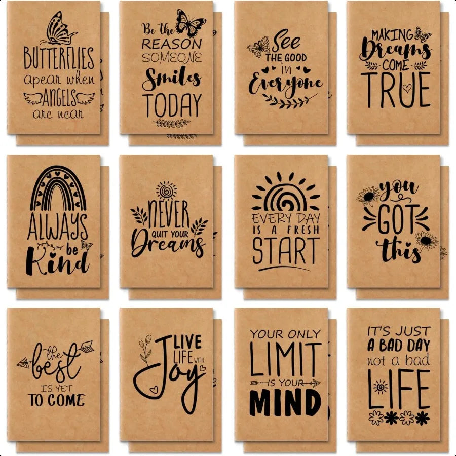 Inspirational Journals Mini Notebooks for Bulk 24 Pack Kraft Paper Motivational Pocket Notebooks for School Prize Bulk Gifts fo