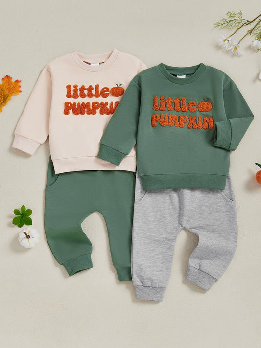 Infant Boy Autumn Apparel Cozy Hooded Sweater and Matching Pants Set with Embroidered Details for Playtime