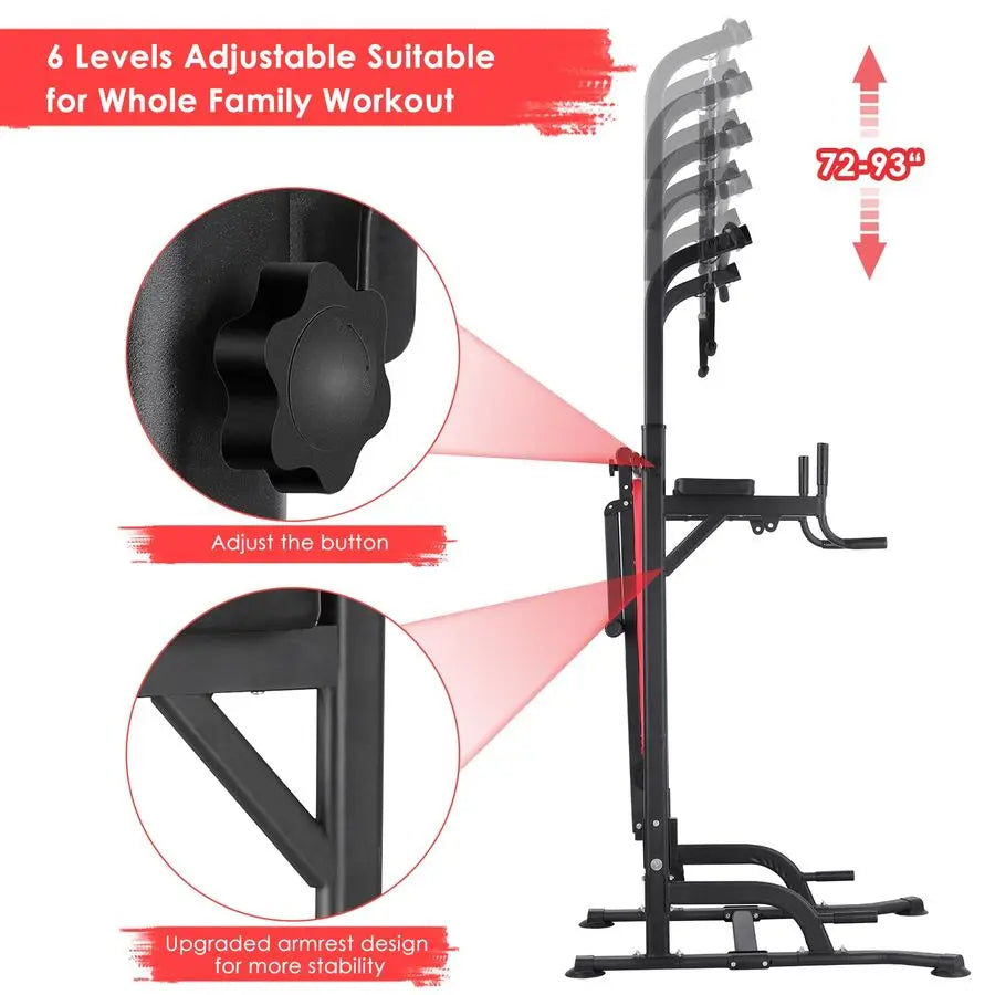 Power Tower with Bench, Pull Up Bar Stand, Dip Bar w Folding Bench 4 Ropes Strength Training, MultiFunction Fitness Customizable