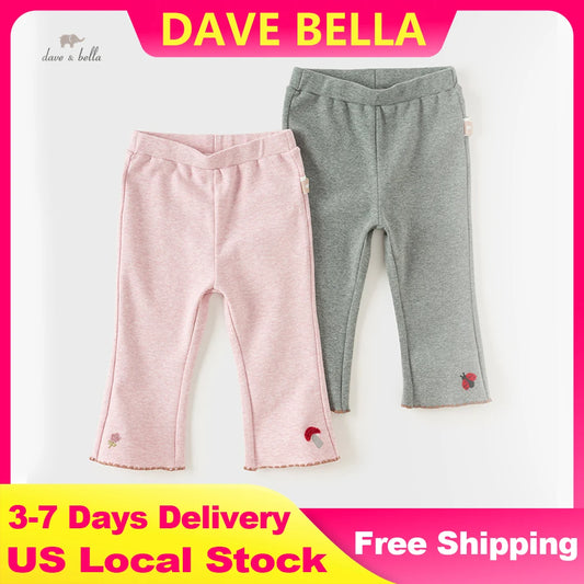 Dave Bella Girls Spring Autumn Trousers Casual Loose Baby Straight Pants for Children Cotton Knitted Leggings DB3241417