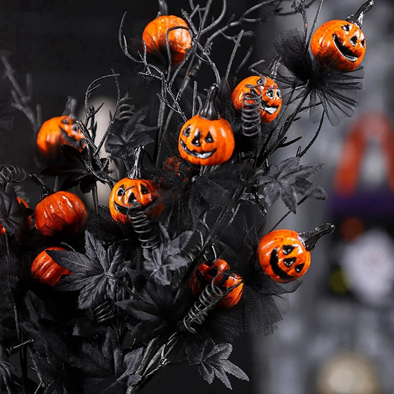 1/5/10pcs Halloween Branches Fake Twig with Maple Leaf Pumpkin Berries Flower Black Creepy Bouquet for Halloween Party Decor
