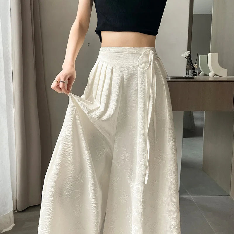 Casual Loose Satin Women's Wide Leg Pants 2025 New High Waist Spring Summer Lace-up Solid High Waist Straight Trousers for Women