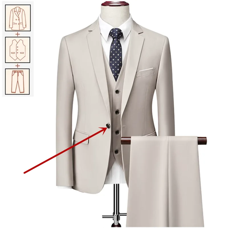 Men's Suits 2/3pcs Mens Business Suit Notch Lapel Blazer Formal Wedding Groom Pants Tux Vest Tuxedos (Blazer+vest+Pants)