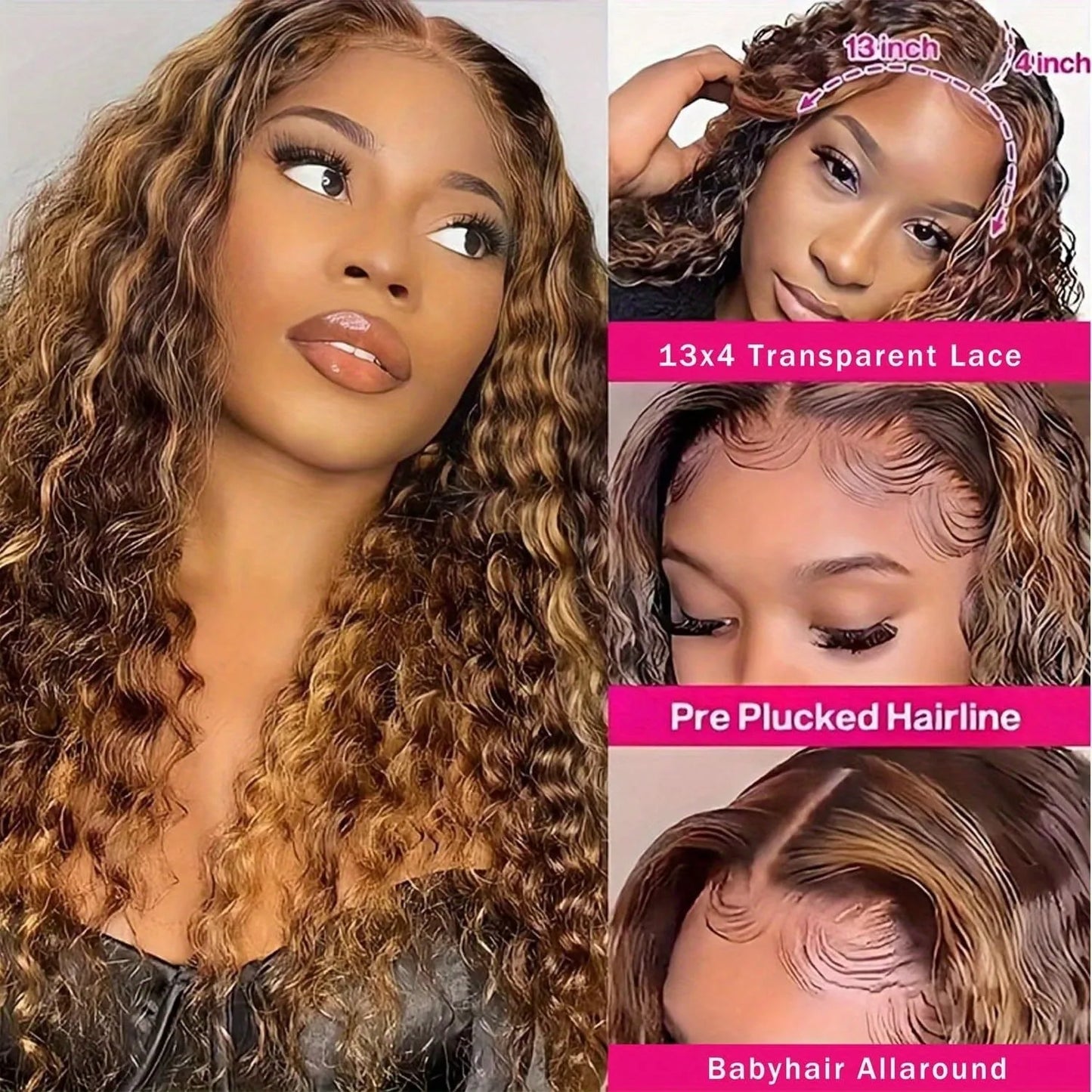 30 Inch Curly Wave Highlight Human Hair Wigs High Density Lace Front Wigs Colored Brazilian 13x6 HD Transparent Lace Frontal Wig